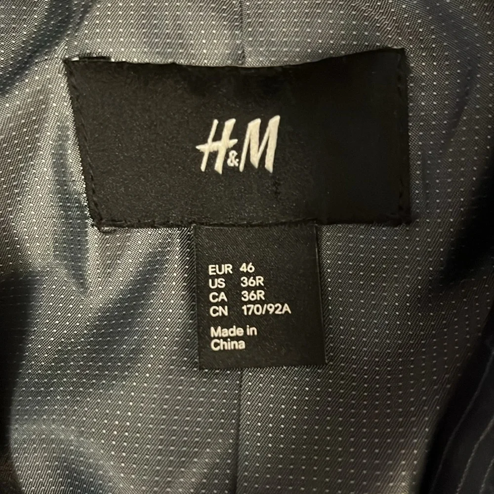 H&M Mens Dark Navy Blue Pinstriped Blazer Suit Jacket Sz 36R
